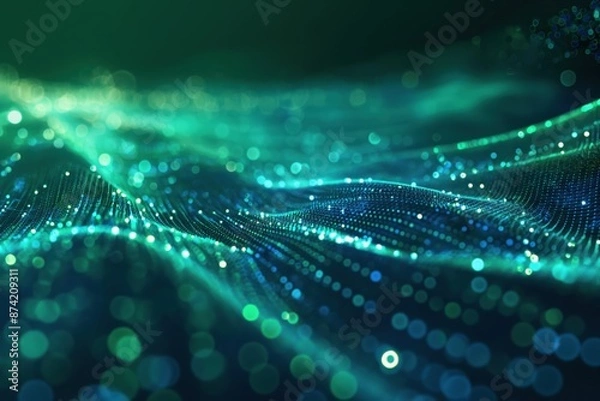 Fototapeta Digital technology speed connect blue green background, cyber nano information, abstract communication, innovation future tech data, internet network connection