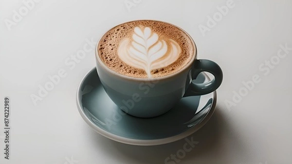 Fototapeta Coffee latte with a frothy top, isolated on white background