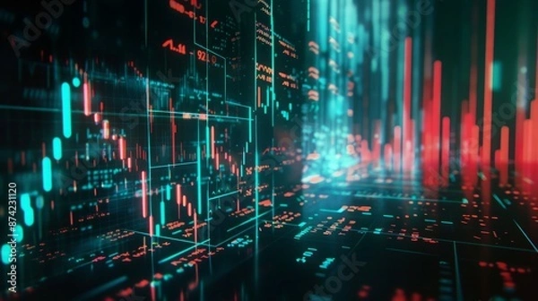 Fototapeta Ascending Market Trends: A Sharp Focus on the Upward Surge of an Uptrending Stock Chart on a Black Background