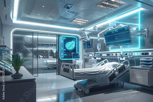 Fototapeta Realism of A modern hospital using AI to predict patient outcomes and improve care.. very detailed