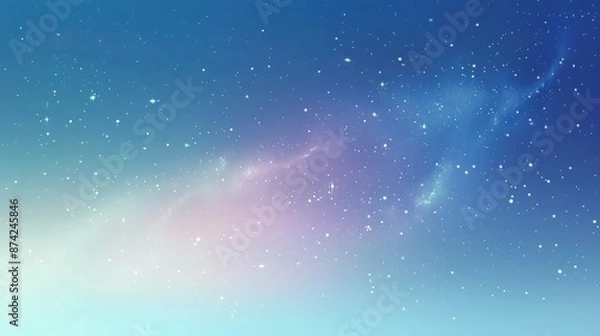 Fototapeta An outer space-themed background featuring a cosmic gradient from midnight blue to space violet, speckled with stars, against a pastel blue backdrop. Perfect for an astronomical display.
