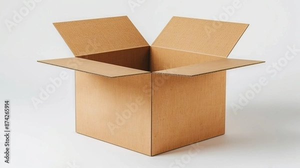 Fototapeta Open cardboard box on a white background. Perfect for storage, moving, shipping, or packaging concepts.