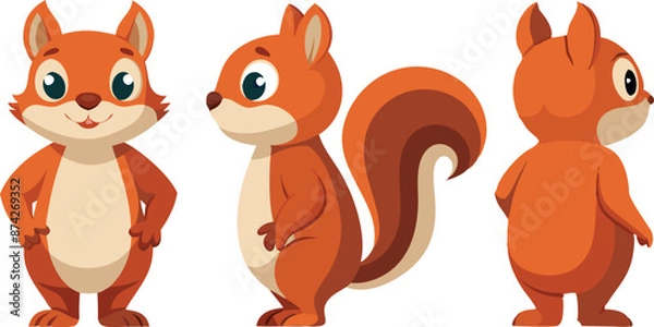 Fototapeta A cartoon squirrel is shown in three different poses