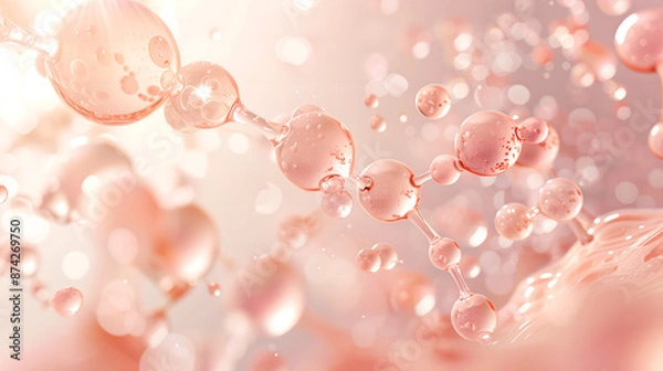 Obraz A macro shot of niacinamide molecules merging with skin cells, showing a smooth, hydrated complexion	
