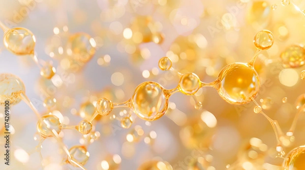 Obraz A macro shot of niacinamide molecules merging with skin cells, showing a smooth, hydrated complexion	
