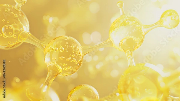 Obraz A macro shot of niacinamide molecules merging with skin cells, showing a smooth, hydrated complexion	
