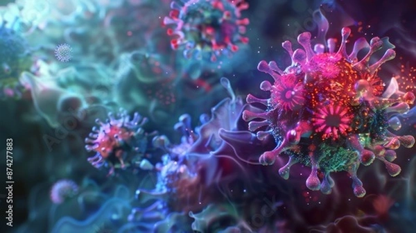 Fototapeta A 3D render of the novel coronavirus, showing its intricate structure in detail.