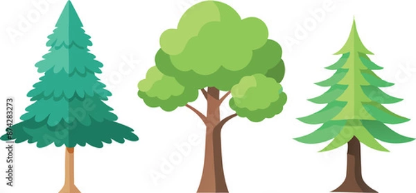 Fototapeta Three trees are shown in a row, with the middle tree being the tallest