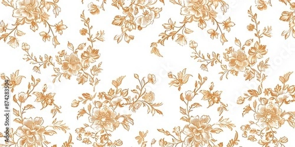 Fototapeta French toile floral line art pattern on a white, abstract floral background. Generative Ai content