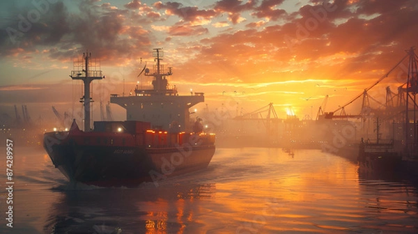 Obraz ship at sunset