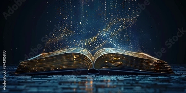 Obraz Open book with magic glowing light and particles