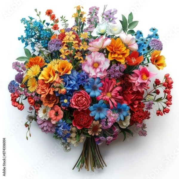 Fototapeta A vibrant bouquet of colorful flowers arranged in a circular shape.