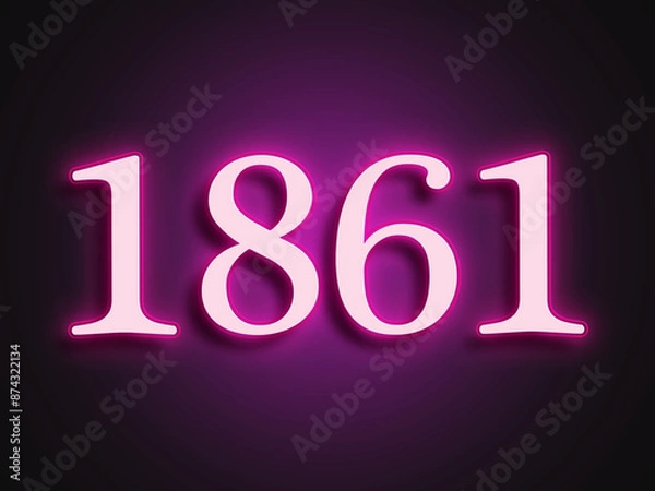 Fototapeta Pink glowing Neon light text effect of number 1861.