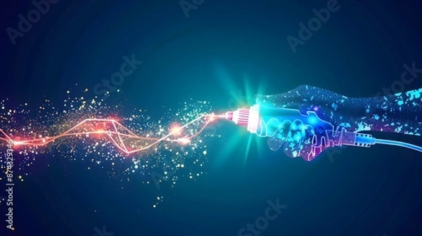 Fototapeta Abstract of a Hand Connecting a Plug for Dynamic Energy