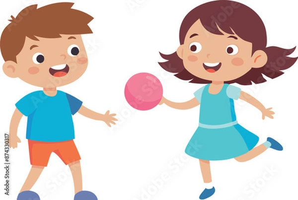 Fototapeta A boy and a girl are playing with a pink ball