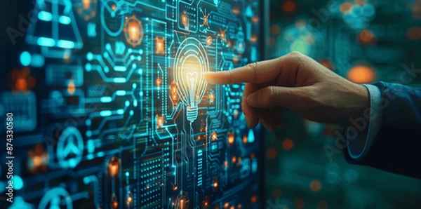 Fototapeta Digital Learning and Training in Business Technology. AI-enhanced Personalized Education for Remote and Online Courses. Webinars and Compliance Training for Employees, Partners, and Customers