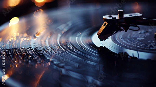 Fototapeta High-Resolution Macro Shot of Turntable Playing Vinyl Record