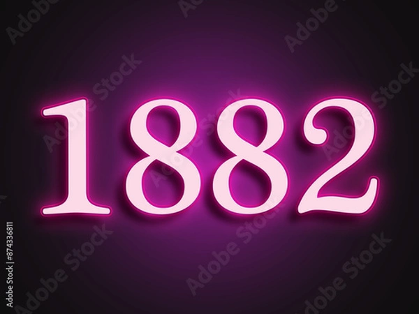 Fototapeta Pink glowing Neon light text effect of number 1882.