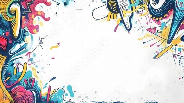 Fototapeta Colorful Doodle Style Border Design with Blank Space for Presentations Workflows and Team Discussions