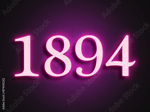 Fototapeta Pink glowing Neon light text effect of number 1894.