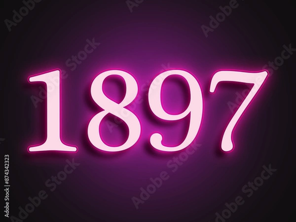 Fototapeta Pink glowing Neon light text effect of number 1897.