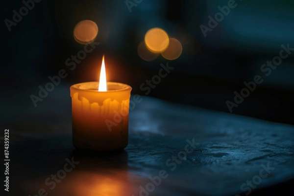 Obraz In the tranquil embrace of the night, a solitary candle casts a warm glow