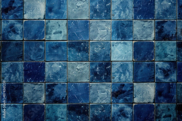 Obraz Blue tile wall chequered background bathroom floor texture