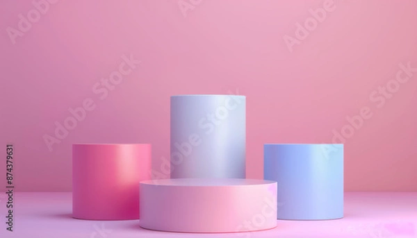 Fototapeta Pastel Background 3d Rendering Of A Minimal Cosmetics Cylinder Stand - A Stylish Display For Your Makeup Collection.