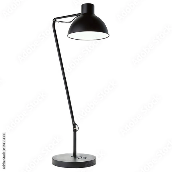 Fototapeta A sy desk lamp featuring a thin metal frame and a circular light head..