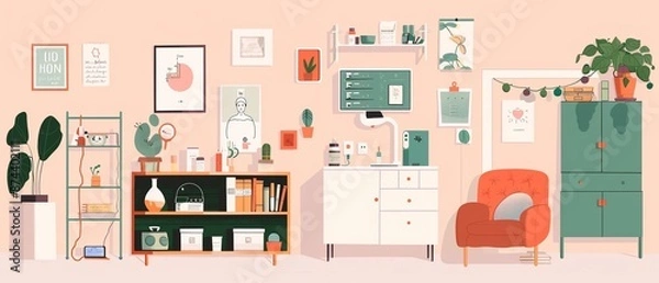 Obraz Telemedicine setup with a doctor in a clinic and patient at home, Realistic, Natural tones, Detailed clinic and home settings