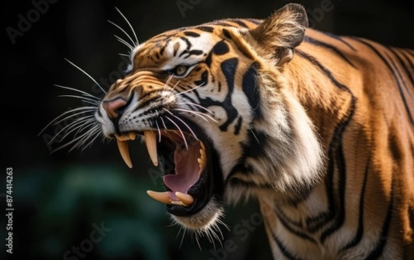 Fototapeta Close up of a tiger showing his teeth and panthera tigris