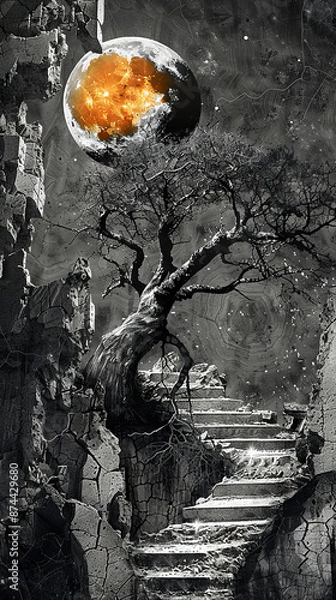 Obraz Stairs to the moon in fantasy world