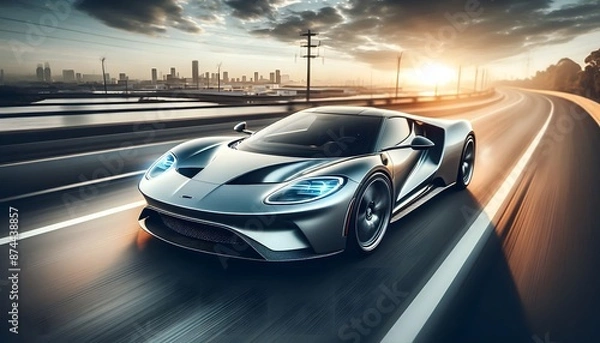 Fototapeta car driving on highway