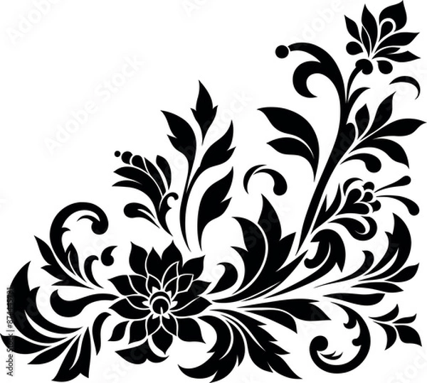 Fototapeta decorative Floral design Silhouette Motif Pattern, Flower design elements silhouette pattern black and white 
