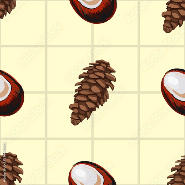 Obraz Seamless vector pattern with chestnuts on various backgrounds
