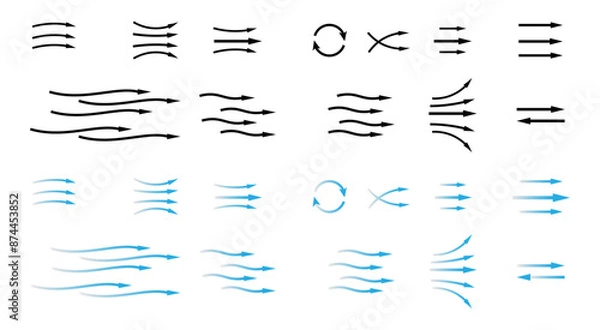 Fototapeta Wind or air flow arrows set. Air conditioner direction. Isolated on transparent background.