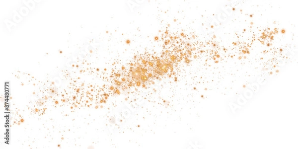 Fototapeta Magic shining gold dust. Christmas background. Powder dust light PNG. Fine, shiny dust bokeh particles fall off slightly. Fantastic shimmer effect. PNG.