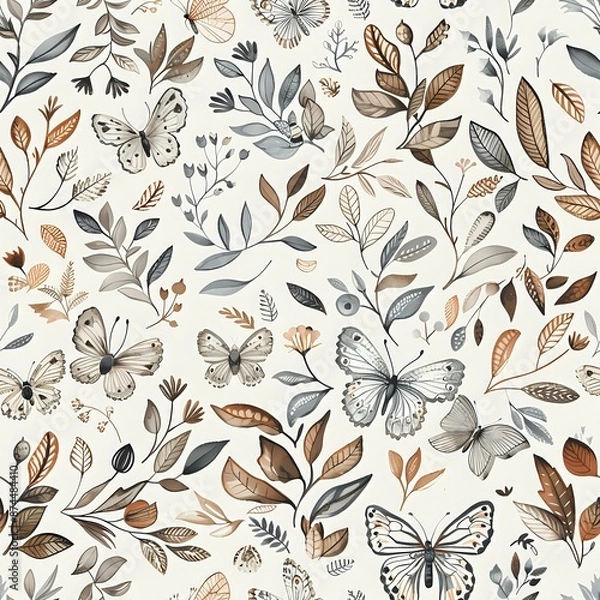 Fototapeta Lovely Butterfly and Floral Pattern for Home Decor.
