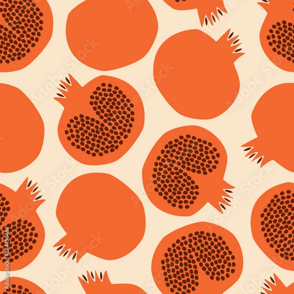 Obraz Abstract red pomegranate hand drawn vector illustration. Colorful fruit seamless pattern for fabric or wallpaper.