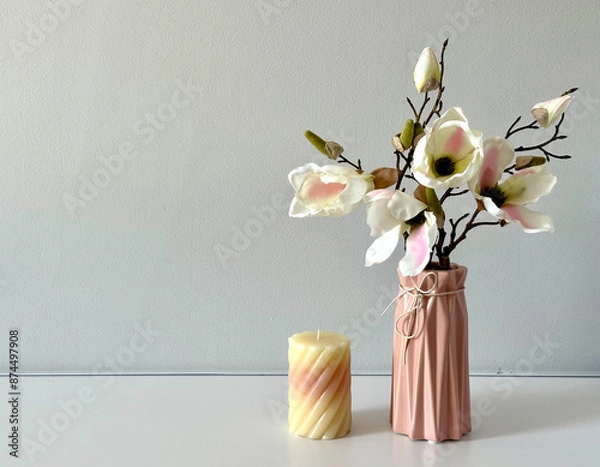 Obraz vase of flowers magnolia at home modern interior 