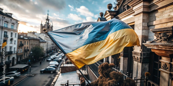 Obraz ukrain flag on city background