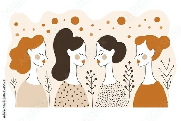 Fototapeta Digital illustration of diverse women in side profile, modern and colorful, vibrant and expressive.
