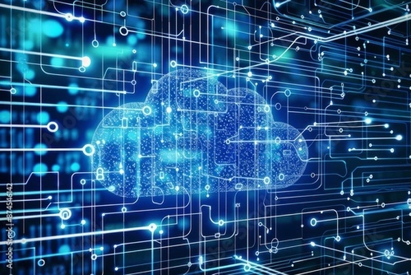 Fototapeta Cloud computing concept. Technology data center on cloud service. 3d rendering illustration