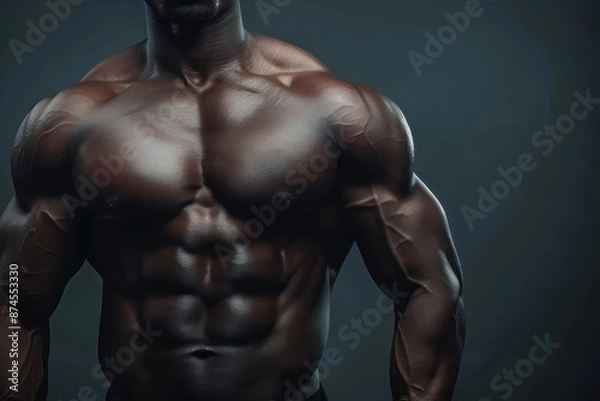 Obraz A bodybuilding regimen showcasing targeted workouts and nutrition plans designed to build muscle mass, strength, and aesthetic physique with copy space