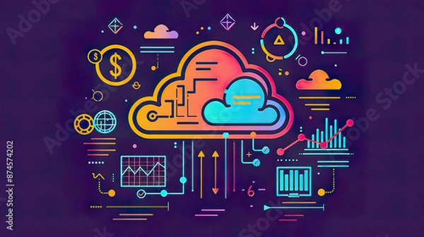 Obraz Cloud Financial Management FinOps conceptual illustration digital cloud with financial symbols modern tech design efficient resource management 