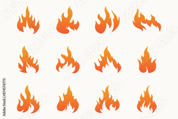 Fototapeta Flat design fire logo set flame element collection simple silhouette illustration fire icon symbol template