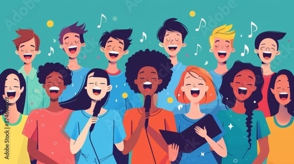Fototapeta illustration of a group of people singing in a choir generative ai