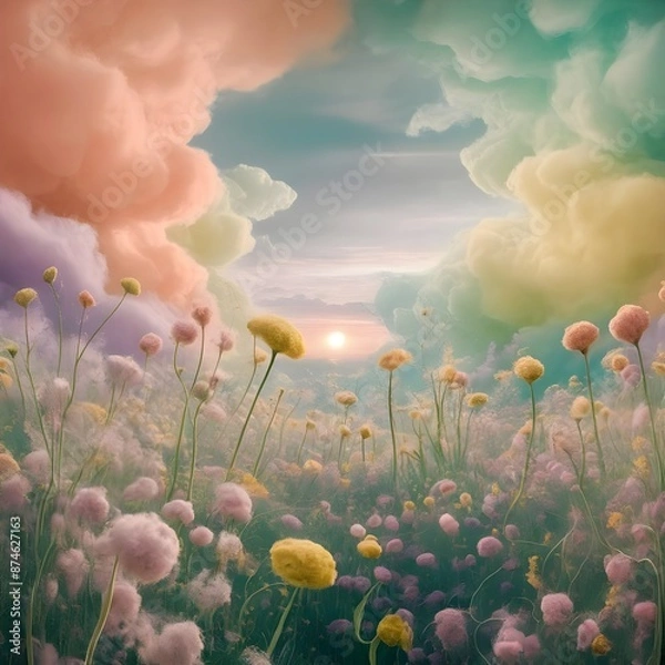 Fototapeta landscape with clouds and rainbow