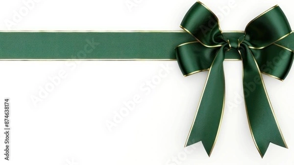 Obraz Green Ribbon Bow with Golden Edge