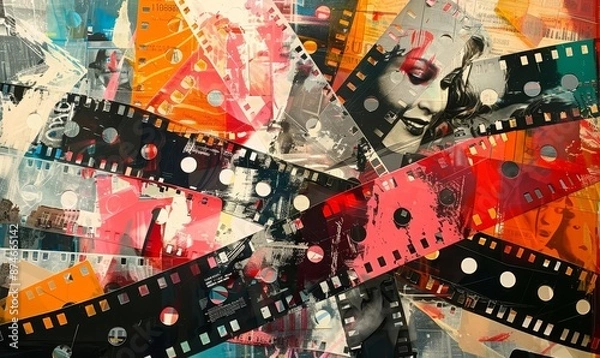 Fototapeta A chaotic blend of old film strips, reimagined as an abstract collage